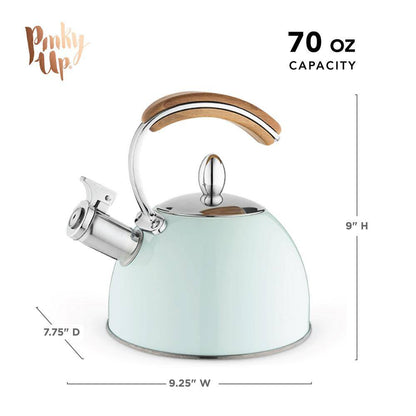 Pinky up Presley Pistachio 70 Oz. Tea Kettle, Stovetop Induction Stainless Steel Whistling Kettle