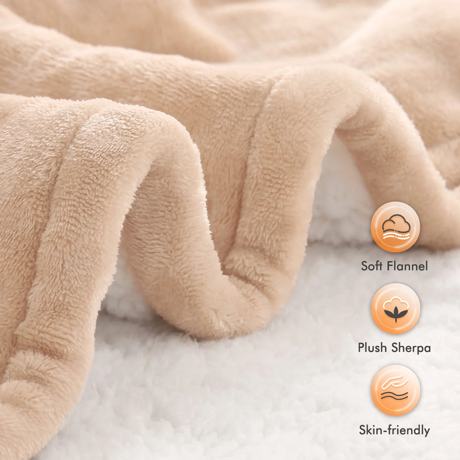 Electric Heated Blanket Queen Size 84''X90'', Fast Heating with Dual Controllers, 6 Heating Levels, 8H Time Settings, Machine Washable - Beige