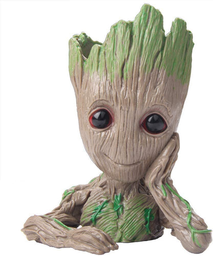 6" Baby Groot Pen Pot Tree Man Flower Pot with Drainage Hole Perfect for Succulents Plants or Pen Pot Pens Holder, Best Gift Idea(Meditation)