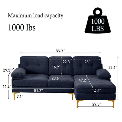 Convertible Sectional Sofa Couch, Convertible L Shaped Couch with Reversible Chaise, Sectional Couch for Small Space Apartment, 3 Seater, Dark Blue