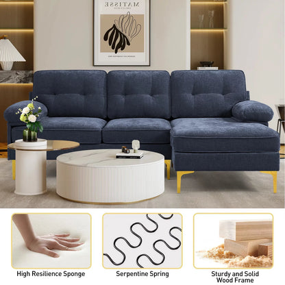 Convertible Sectional Sofa Couch, Convertible L Shaped Couch with Reversible Chaise, Sectional Couch for Small Space Apartment, 3 Seater, Dark Blue