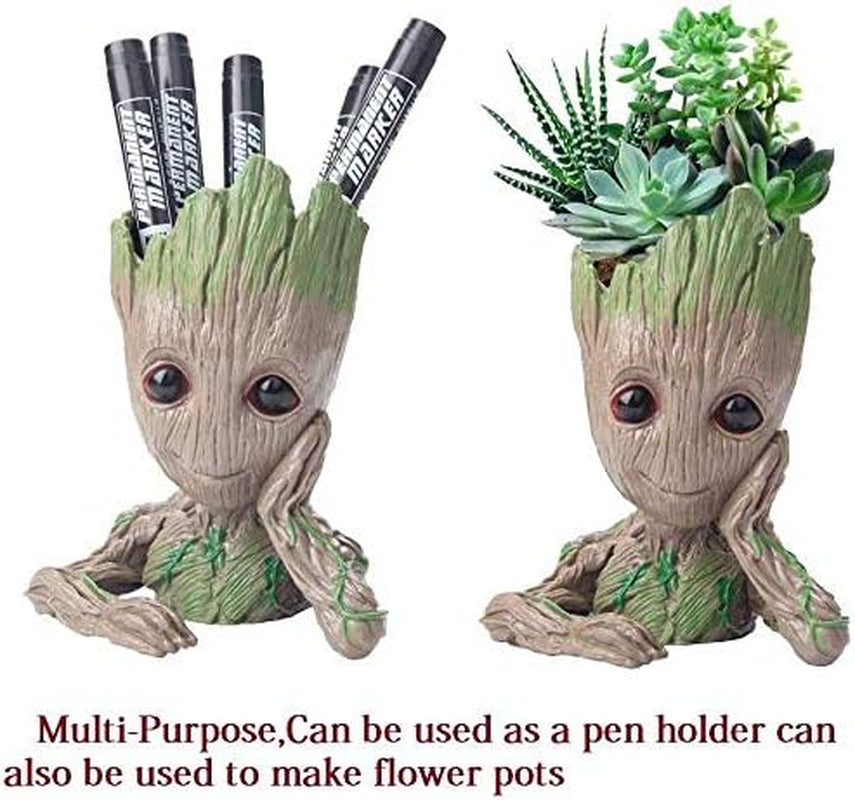 6" Baby Groot Pen Pot Tree Man Flower Pot with Drainage Hole Perfect for Succulents Plants or Pen Pot Pens Holder, Best Gift Idea(Meditation)