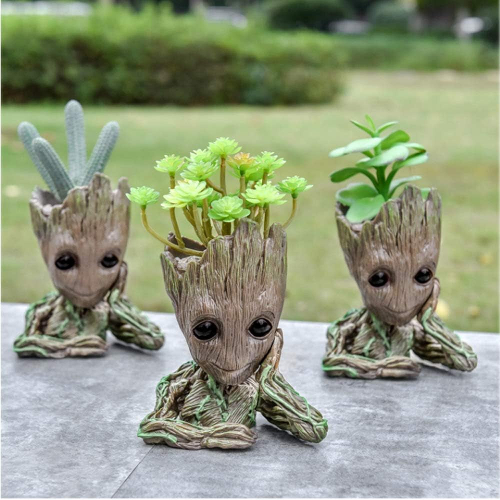 6" Baby Groot Pen Pot Tree Man Flower Pot with Drainage Hole Perfect for Succulents Plants or Pen Pot Pens Holder, Best Gift Idea(Meditation)