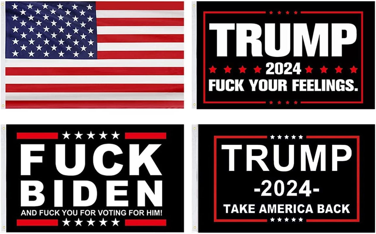 Trump 2024 Flag Fuck Biden Flag 3X5 Ft Take America Back Flag Fuck Your Feelings Flag America Back Flag Double Stitch around the Edge with Two Brass Buttonholes 4 Patterns (Trump 4 Patterns)