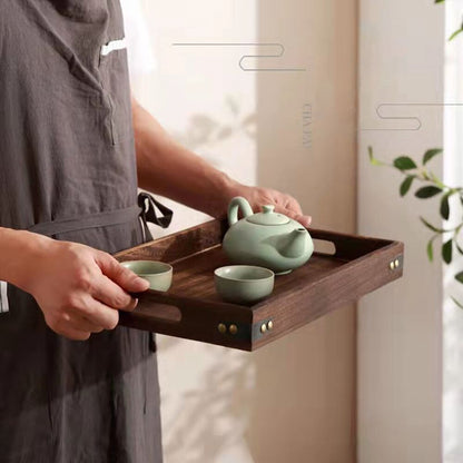 Wooden Rectangular Tea Tray Wood Tray Serving Tray Pallet Tea Cup Tray Wooden Hotel Dinner Plate Kitchen Storage Organization