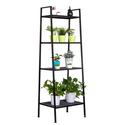 4 Tier Metal Leaning Ladder Shelf Bookcase Bookshelf Storage Shelves Unit Black