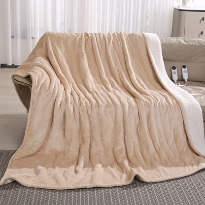 Electric Heated Blanket Queen Size 84''X90'', Fast Heating with Dual Controllers, 6 Heating Levels, 8H Time Settings, Machine Washable - Beige