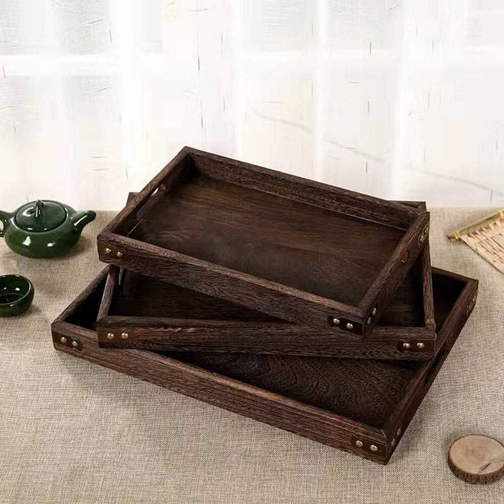 Wooden Rectangular Tea Tray Wood Tray Serving Tray Pallet Tea Cup Tray Wooden Hotel Dinner Plate Kitchen Storage Organization